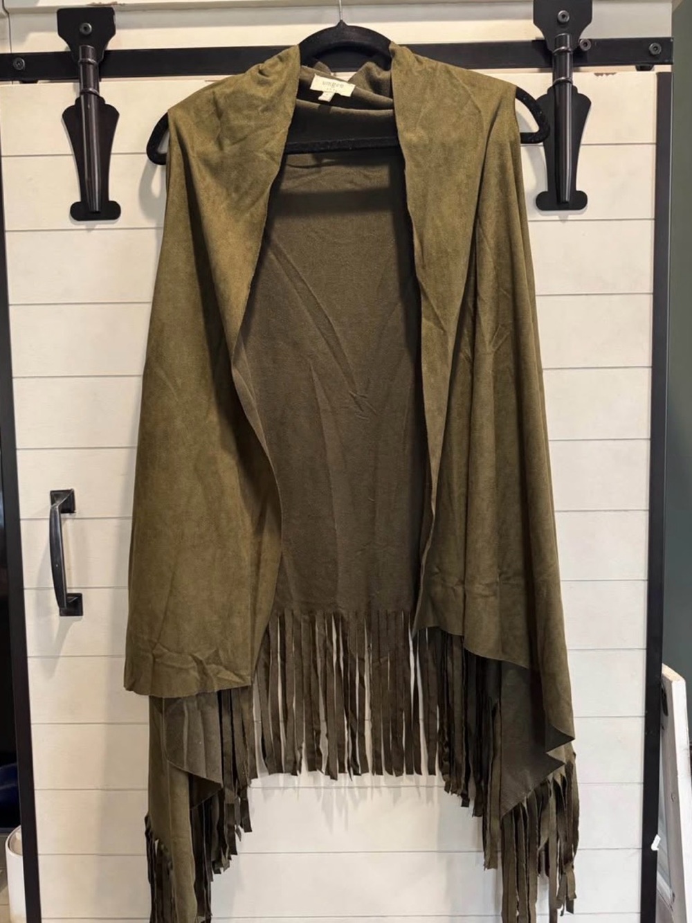 Umgee Olive Green Fringe Draped Open Jacket Vest